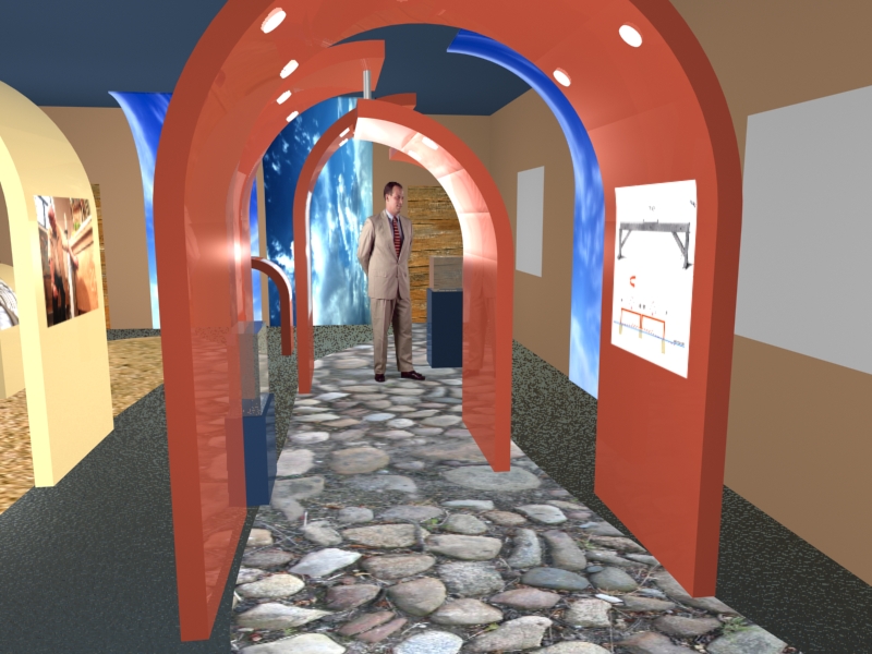 Im roten Abschnitt der Ausstellung geht es um das Thema "Die Technik des römischen Wasserleitungsbaus"